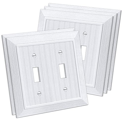 CML Classic Beadboard 2-Gang Toggle Light Switch Wall Plate, 5 Pack, White | Vintage Retro Wood Grain Design, Double Switch Covers, Standard Size 4.95'' X 4.87'', Impact Resistant - size: 5 Pack