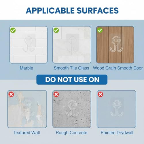 24 Pack Heavy Duty Self Adhesive Hooks-33lb(Max), Transparent Nail Free, Waterproof, Sticky Wall Hooks for Keys, Coat, Shower, Outdoor, Kitchen, Home Improvement.