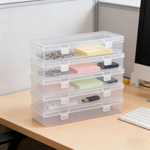 12 Pack Small Plastic Storage Containers, Small Rectangle Organizer with Hinged Lid, Clear Plastic Storage Containers Box for Beads, Jewelry, Crafts, Screws and Accessories (6.1 x 2.56 x 1.18 Inch)