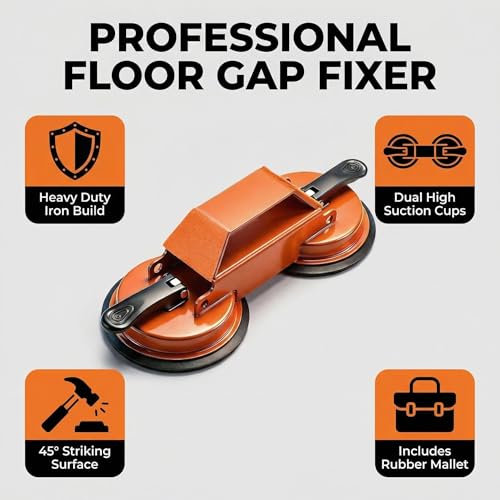 Floor Gap Fixer Tool Heavy Duty Repair Kit 45° Striking Surface Dual Suction Cup with Rubber Mallet for Laminate Vinyl SPC Flooring