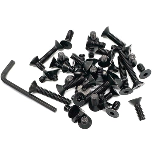 45pcs 1/4-20 5 Sizes Countersunk Head Flat Socket Head Cap Screws Assortment Kit with Allen Keys, Black Grade 10.9 Carbon Steel Socket Cap Bolts Flat Countersunk Head Machine Screws - size: BLACK-5Size-1/4-45P