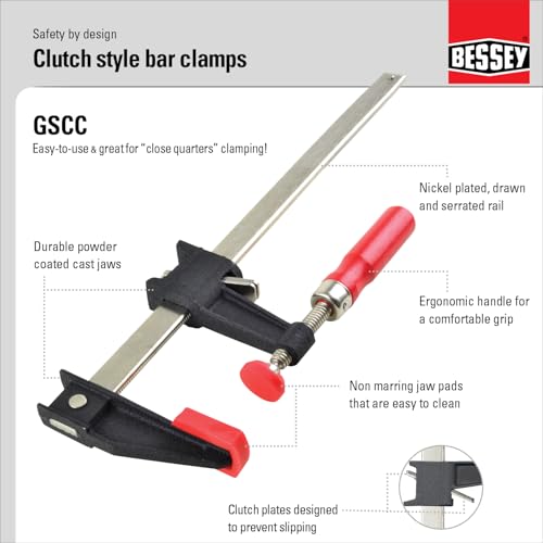 BESSEY GSCC4PK-C Clamp Set for Woodworking, F-style with Wood Handle, Replaceable Pads, 2 x 6 In and 2 x 12 In, 600 lb, Red/Black/Silver - size: 2 x 6 IN and 2 x 12 In., style: 600 lb (Set of 2)