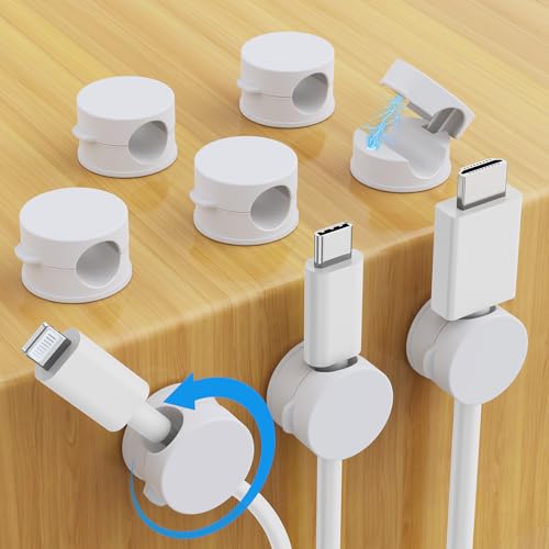 AGPTEK 8 Pack Magnetic Cable Clips, 360° Rotatable Cord Holder, White - color: White
