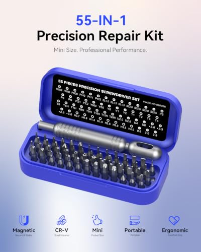 Kingsdun 55 in 1 Precision Screwdriver Set, Mini Magnetic Repair Tool Kit | 54 Durable Bits with Portable Case for Electronics, Phone, Laptop, Watch, Eyeglasses Repair, DIY Project, Gifts for Men Women