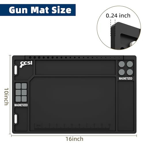 Pistol Gun Cleaning Mat, Gun Cleaning Pad with Magnetic Organizer Parts Tray, Anti-Slip Rubberized Maintenance Mat, Workbench Mat for Gun Cleaning Kits - color: Black