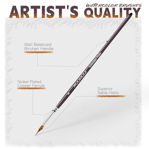 Fuumuui Sable Watercolor Brushes, Professional 10Pcs Sable Paint Brush Set Variety Shapes with Flats, Extended Needle Point, Dagger, Cat's Tongue, Rounds Perfect for Watercolor Acrylic Gouache Inks - color: Brown