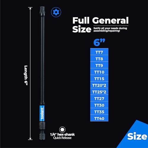 toolant 13PCS 6" Impact Long Torx Bit Set TT7-TT40 S2 Steel - size: 13pcs*6"
