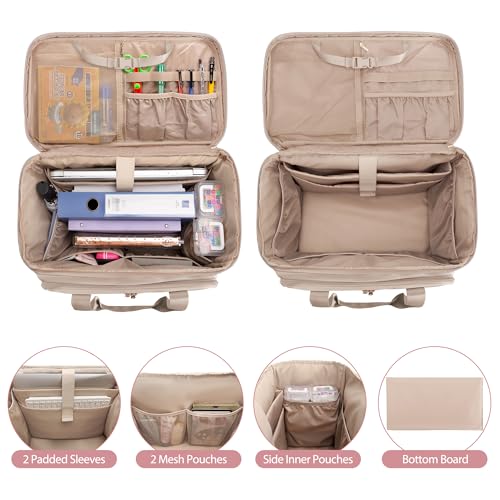 Rolling Teacher Bag with Wheels, Teacher Tote Bag Fits 15.6" Laptop - color: Light Tan
