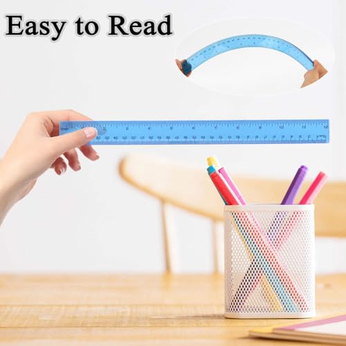 Plastic Clear Ruler Math Set, 6" | 12" Straight Ruler Protractor, 2 Protractors 180 Degree 2 Triangle Rulers 45 | 60 Degree 2 Straight Rulers Measuring Tool for School Office Home Supplie,Blue - color: Blue