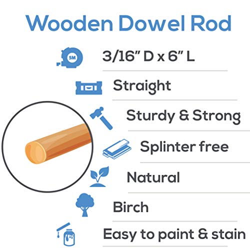 Dowel Rods Wood Sticks Wooden Dowel Rods 3/16 x 6 Inch Unfinished Hardwood Sticks for Crafts and DIYers 250 Pieces by Woodpeckers - color: Pack of 250, size: 3/16" x 6" Dowels