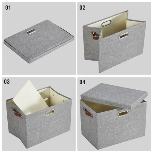 15" Fabric Storage Box with Lids, 3-Pack, Gray - color: Gray, size: Medium-15"