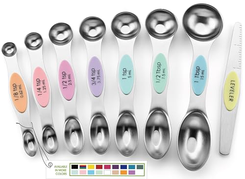 Spring Chef Stainless Steel Magnetic Measuring Spoons Set of 8, Pastel - color: Pastel, size: 1-Pack