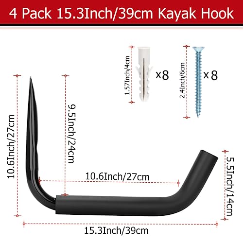 Kayak Storage Hooks, Wall Mount Garage Canoe Storage Hangers for Kayaks or Paddleboards, Heavy Duty Wall Rack - style: Load Capacity 100lbs