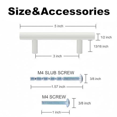 35 Pack | White Cabinet Handles, German Krupp Stainless Steel Pulls, CNC Precision ±0.01mm, Family Kitchen Renovation Set, Durable and Unified Look, 5 Inch Length, 3 Inch Hole Center - color: Matte White, size: 3 inch Hole Center