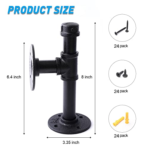3/4" Industrial Pipe Shelf Brackets, Black Iron Wall Mounted DIY Shelving Brackets Hanging Custom Pipe Brackets for Floating Shelves (6, 8 Inch) - size: 8 Inch