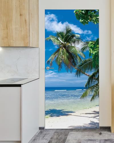 FLFK Door Decal Sticker - Beach Palms,Peel and Stick Mural,Combined Size 36"x80",Split into 2 Pieces - color: Mt5466, size: 36"x80"