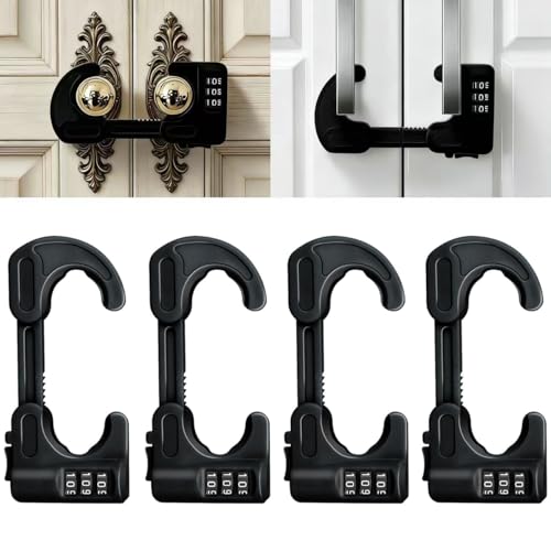 4 Pack Cabinet Locks with Combination Baby Proof Cabinet Door Lock Multifunctional Adjustable Child Safety Lock Knobs Door Lock for Knob Handle (Black) - color: Black