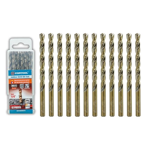 1/4 inch Cobalt Drill Bits (12Pcs), M35 HSS Metal Jobber Length Twist Drill Bit Set for Hard Metal, Stainless Steel, Iron, Copper, Aluminium, Brass, Plastic & Wood - style: 1/4 Inch
