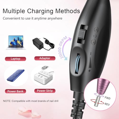 Electric Nail Drill Cord Replacement, USB Charger Power Cable ,Universal Charger Cord for Most Electric Nail Drill