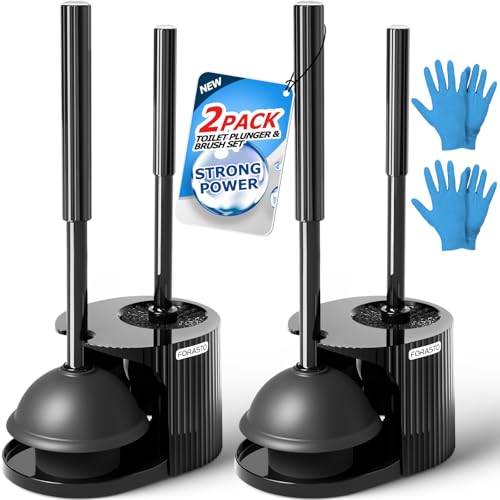 FORASTO 2Pack 2 in 1 Toilet Brush and Plunger Set, Extended Handle Plunger,Toilet Bowl Brush Plunger Set,Bathroom Cleaning Tools,Toilet Brush Plunger Combo,Cleaning Brush,Cleaning Supplies | 21" Extended, Cleaning Gloves, Heavy Duty Rubber Toilet Bowl Cle
