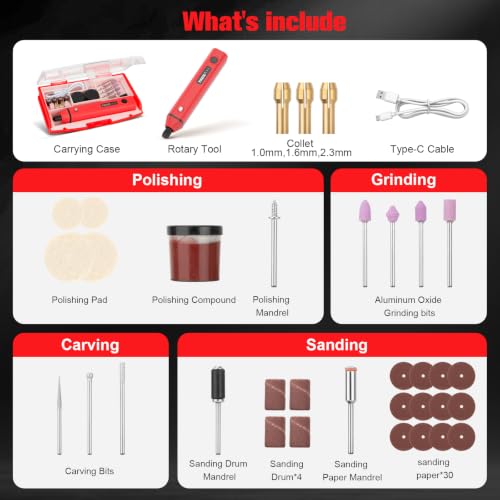 Mini Cordless Rotary Tool, Multi-Purpose Power Rotary Tool Kit (Red) - color: Red