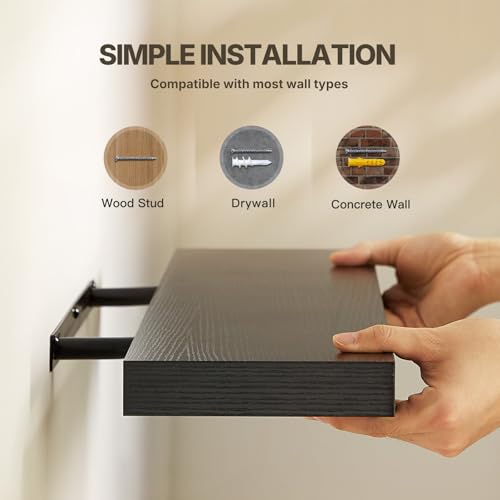 Amada 24 Inch Floating Shelves with Invisible Brackets, Set of 2, Black | Wall Shelves with Hidden Bracket, Solid MDF Wood, 22 lbs Max Load per Shelf, Easy to Assemble, Multi-Wall Compatible - color: Black, size: 24 inches