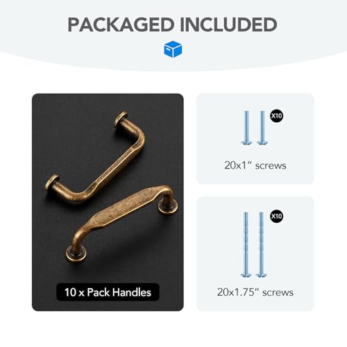 HOME EDIT Antique Brass Solid Cabinet Handles & Pulls 3 Inch 10 Pack - color: Antique Brass, size: 3 inches Hole Center