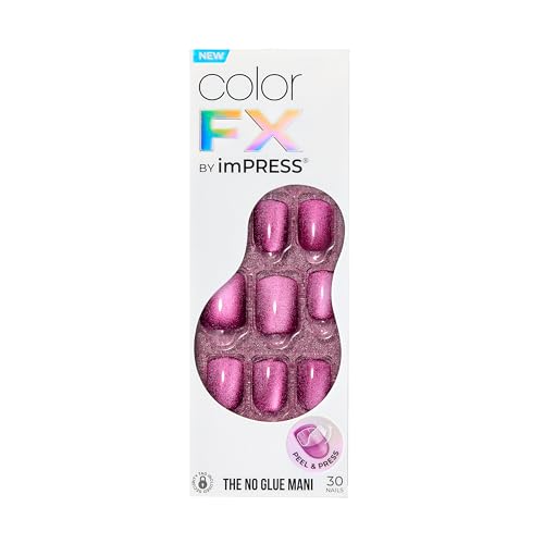Kiss colorFX by Impress Press On Nails, Levels, 30 No Glue Peel and Stick Nails Kit with IMPROVED Adhesive, Pink Squoval Chrome Effect, Includes Prep Pad, Manicure Stick & Mini File