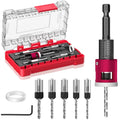BURMONG 5-Piece Countersink Drill Bit Set with Adjustable Depth Stop, 1/4" Hex Shank Quick Change Drilling Tool Kit, 82° Woodworking Chamfer Bits for Wood, Plywood, MDF, Plastic - style: With Adjustable Depth Stop