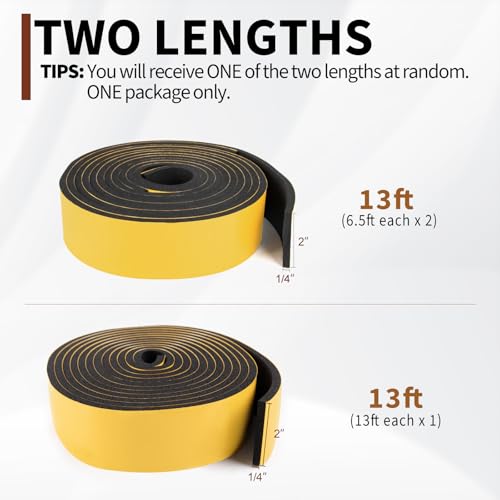Yotache High Density Adhesive Foam Seal Tape 2" W X 1/4" T, Total 13 Ft - size: 2"x1/4"x13 FT