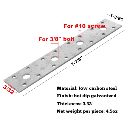 GBGS 10 Pack Flat Repair Tie Plate,Galvanized Mending Plates