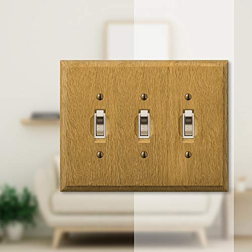 AMERELLE 4025TTT Traditional Triple 3 Toggle Wood Wallplate in Light Oak - size: Triple Toggle