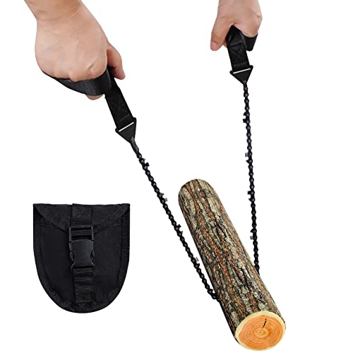 Sucrain Pocket Chainsaw with Paracord Handle, Folding Chain Hand Saw, Emergency Outdoor Survival Gear for Camping, Hunting, Hiking, Cutting Wood & Tree (Black, 11 Teeth, 24'' Long) - style: Black, 11 Teeth, 24'' Long