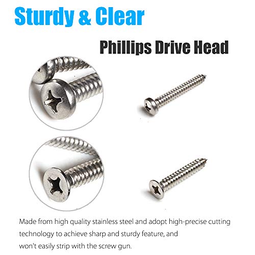 570Pcs Self Tapping Screws Assortment Set, M3/M4/M5/M6 304 Stainless Steel Sheet Metal Screws Kit, Phillips Drive Wood Screw Assortment 570pcs (285pcs Round Head and 285pcs Flat Head)