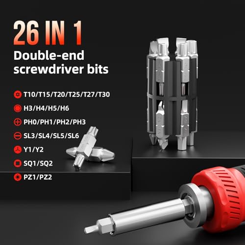 SHARDEN Multi ScrewDriver Set 26 in 1 All in One Adjustable Screw Driver - color: Red, size: Extendable-NonRatchet