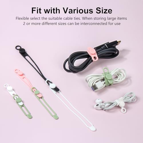 Silicone Cable Ties, 30Pcs Reusable Cord Ties in 3 Sizes for Various Cables