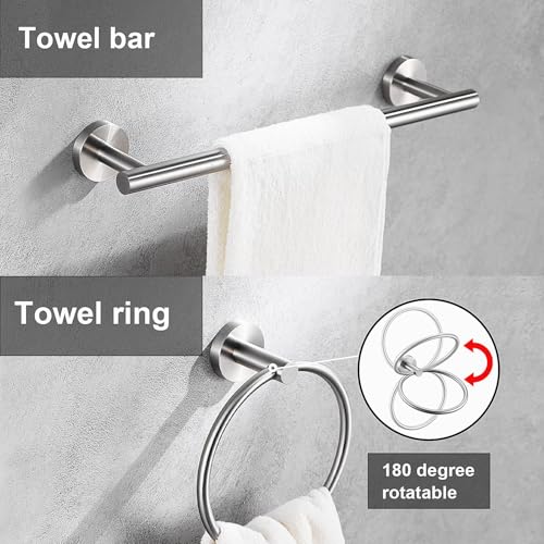 10 Pieces Brushed Nickel Bathroom Hardware Set Include 16inch Towel Bar,4pcsTowel Hooks,Toilet Paper Holder,Hand Towel Ring Round SUS304 Stainless Steel Bathroom Accessories Set - color: Brushed Nickel, size: 10 piece 16"