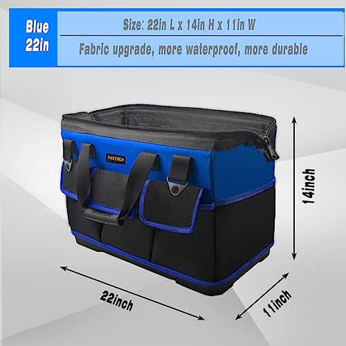 FASTECH 22 Inch Bottom Tools Bag With Wide Mouth For Tool Storage, Carrier and Organizer, Heavy Duty Tool Tote Bag For Men/Women, Wide Mouth Tool Bag With Inside Pockets (22 Inch) - size: 22INCH