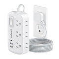 Small Power Strip 5 FT - Flat Plug Outlet Extender, 9-in-1 Surge Protector with 6 AC Outlets 3 USB (USB-C), 5ft Braided Extension Cord, Wall Mountable for Home Office Living Room TV Stand Bedside Desk - size: 5 FT