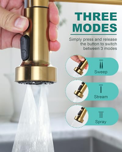 ARCORA Pull Down Kitchen Faucet Head Replacement with 13 Adapters, 3 Modes - color: Brushed Gold