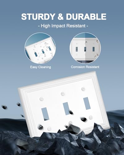 Switch Plates Outlet Covers, 1-Pack Metal Wall Plate, Pure White - color: Pure White, size: 3 Toggle 1PK