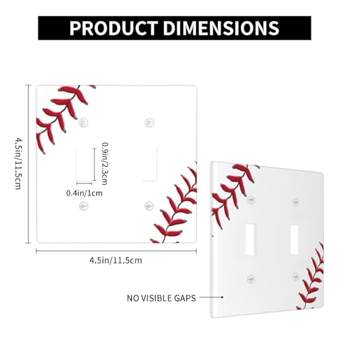 Baseball Double Toggle Light Switch Cover Plate | Fits standard 2-gang toggle and rocker switches, Durable polycarbonate thermoplastic with fade-resistant printed finish - color: Baseball, size: Double Toggle