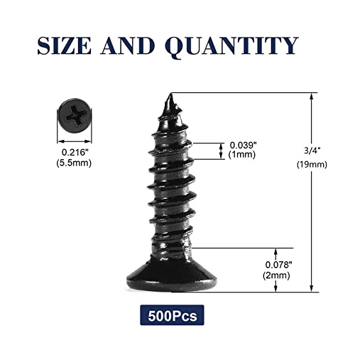 #4 x 3/4" Wood Screw 500Pcs 18-8 (304) Stainless Steel Screws Flat Head Phillips Fast Self Tapping Drywall Screws Black Oxide by SG TZH - size: #4 x 3/4"-500Pcs