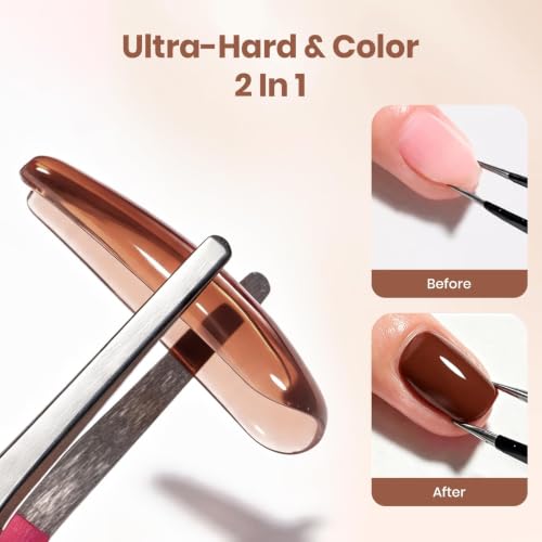 Beetles Hard Gel for Nails Ember Brown, TPO & HEMA-FREE & Flat Nail Brush - color: A - Maple Ember