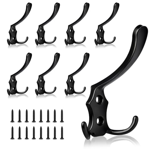 8 Pack Large Coat Hooks, Heavy Duty Three Prong Black Metal Wall Hooks - color: Black, size: 8PCS