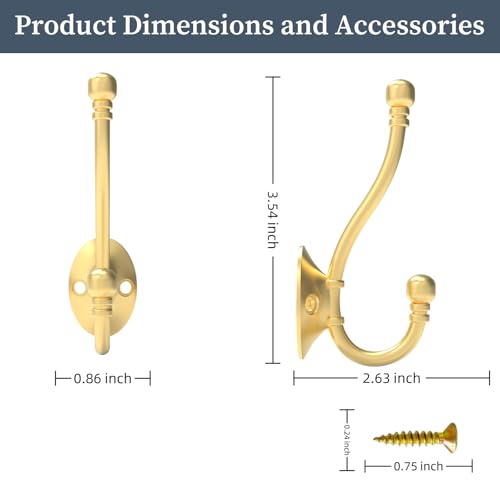CBWLWJ 6 Pack Heavy Duty Wall Hooks for Hanging, Metal Coat Hooks Wall Mount, Easy to Install, Ideal for Living Room, Bathroom, Kitchen, Bedroom (Gold) - color: Gold