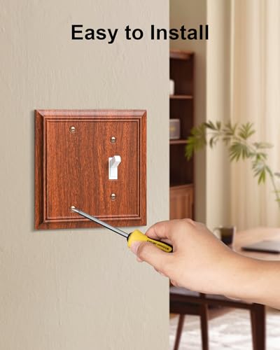 2-Pack Natural Bamboo Fiber Combo Blank/Toggle Light Switch Cover Plate - color: Wood Grain, size: 1 Blank/1 Toggle 2PK