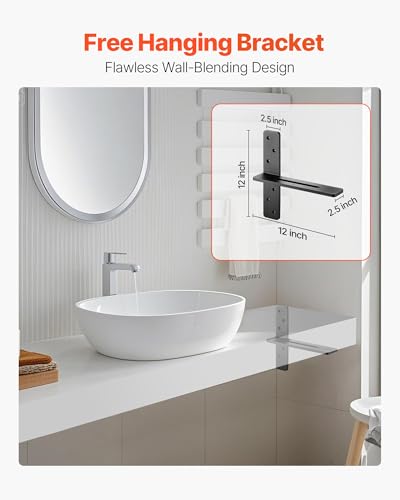VEVOR T Shelf Brackets, 200 lbs Capacity, 2 Pcs, 12 inch Solid Steel Heavy Duty with Screws for Floating Shelves, Countertop Support Hardware - size: 12x2.89x12 in
