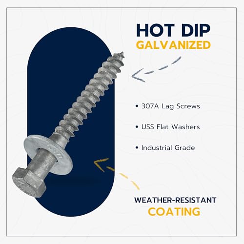 3/8 x 3-1/2 (50 Pack) Lag Screw Kit, 50 Screws and 50 washers, Hot Dip Galvanized, Meets ASME B18.2.1 Industrial/Commercial Grade by Makers Bolt - size: 3/8 x 3-1/2