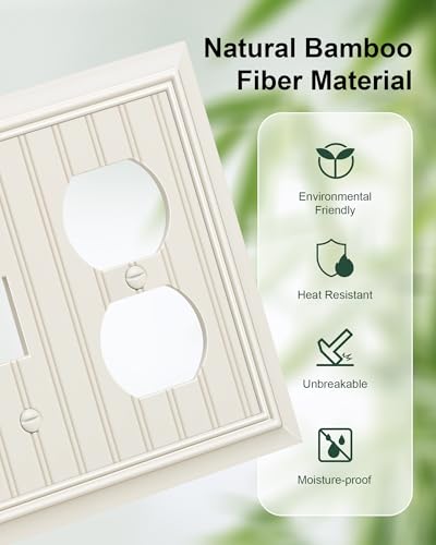 2-Pack Beadboard Bamboo Fiber Combo Toggle/Duplex Light Switch Cover Plate - color: Light Almond, size: 1 Toggle/1 Duplex 2PK